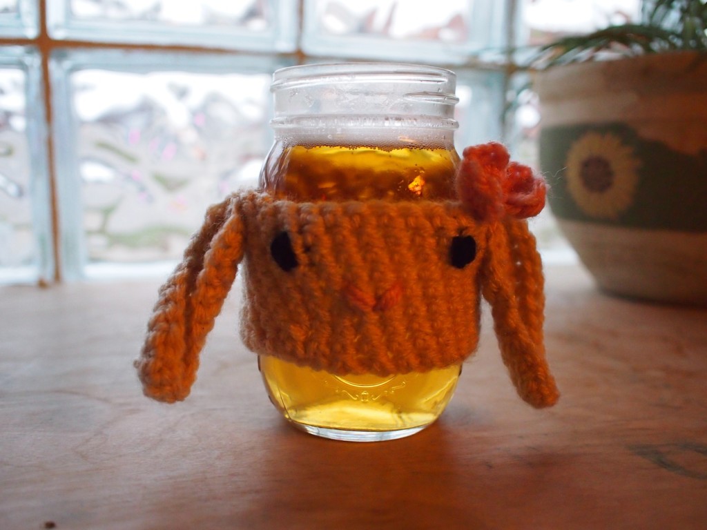 Beer with a bunny cozy.