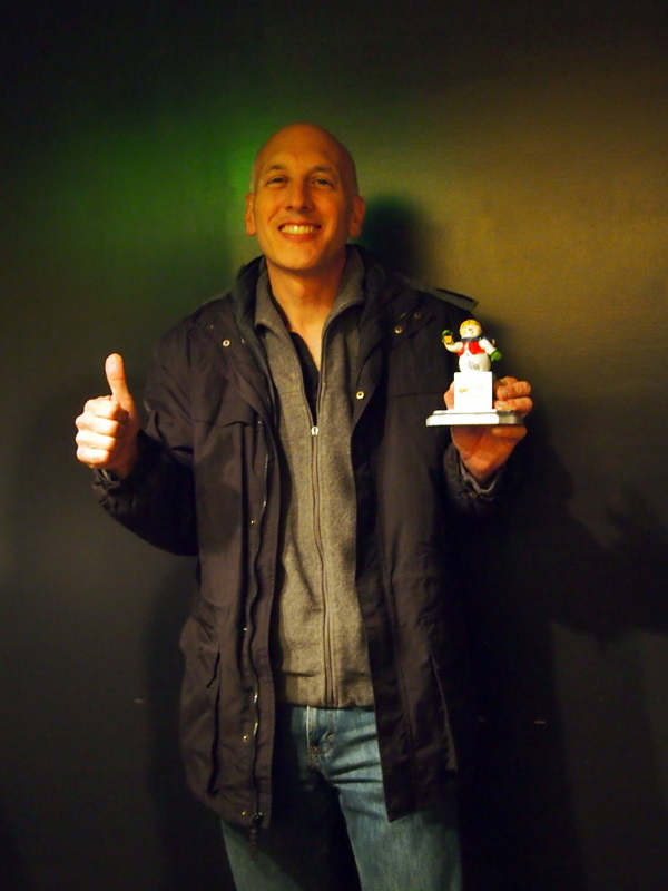 Chris, excited that he can now take his 3rd place trophy and go home.