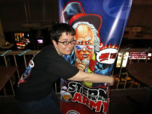 Heather hugging the Stern Army banner.