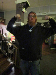 Bryan celebrates his Star Wars "win."